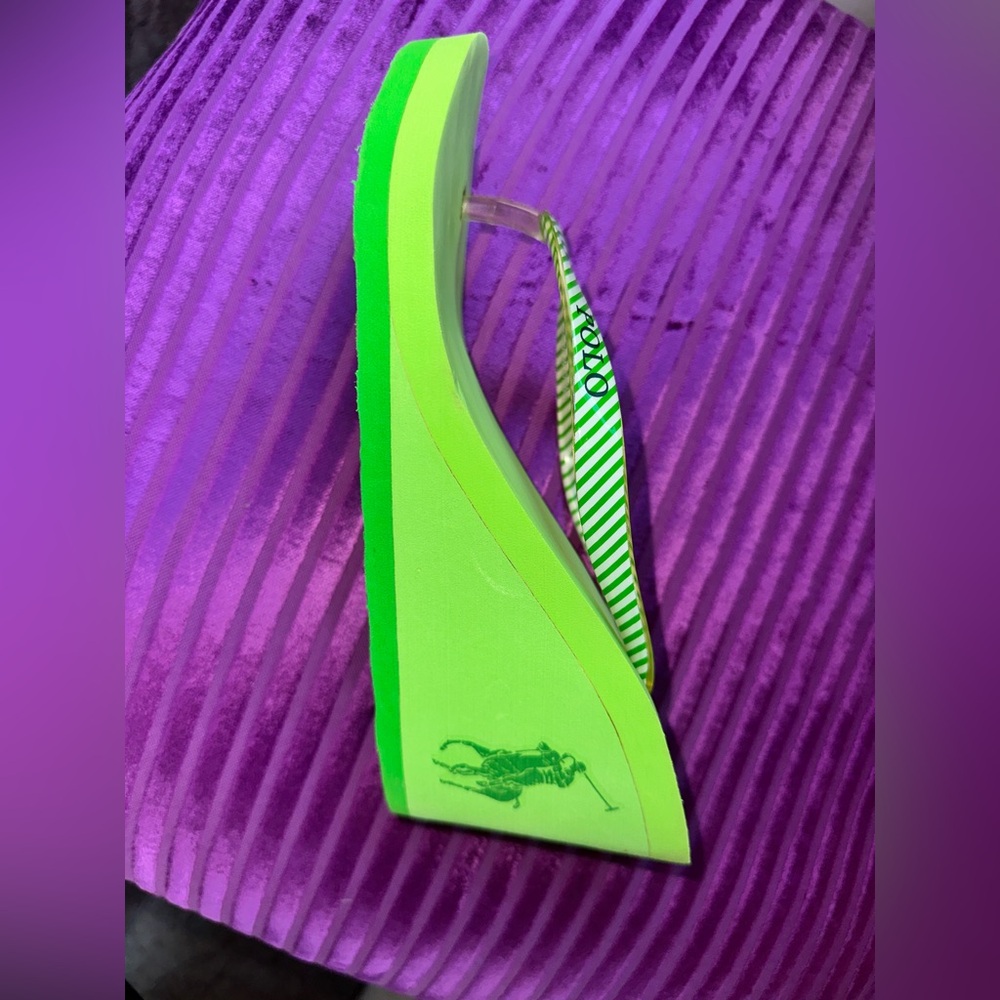 Y2K Lime Green Polo Wedge Sandals - Picture 5 of 11